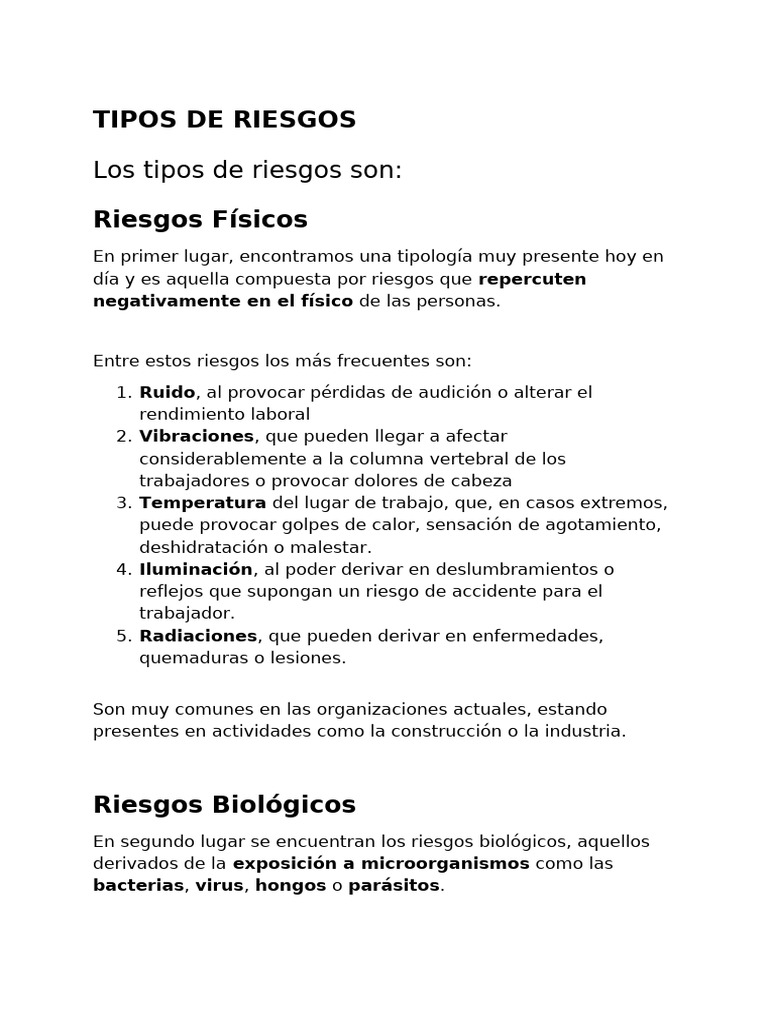 Tipos de Riesgos Laborales Explicados | PDF