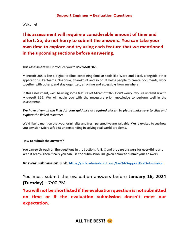 Support Engineer - Evaluation Questions | PDF | Evaluation | Software
