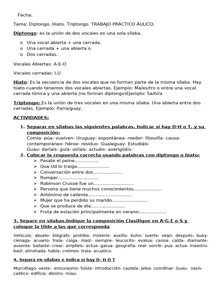 Diptongo, Hiato y Triptongo: Guía Práctica | PDF | Lingüística | Voz humana