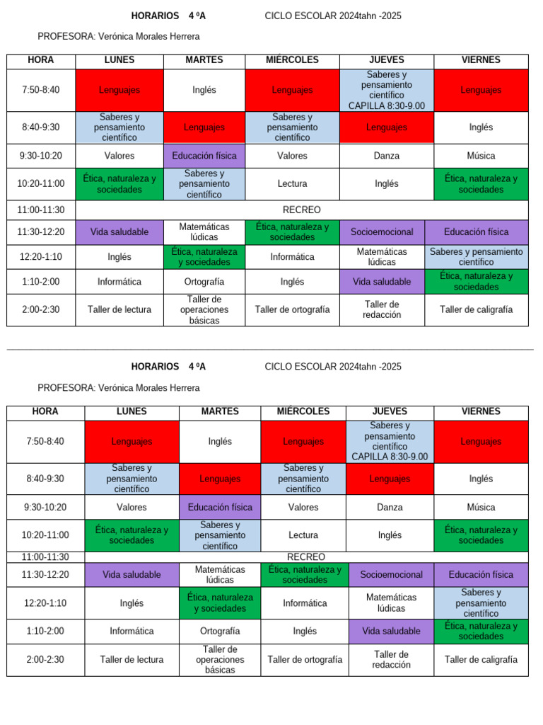 Horario 4ºA Ciclo Escolar 2024-2025 | PDF | Science