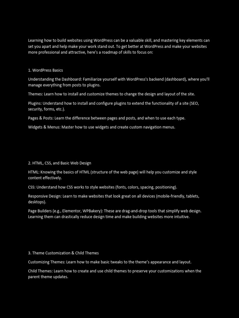 Mastering WordPress Skills Roadmap | PDF | Word Press | Search Engine ...