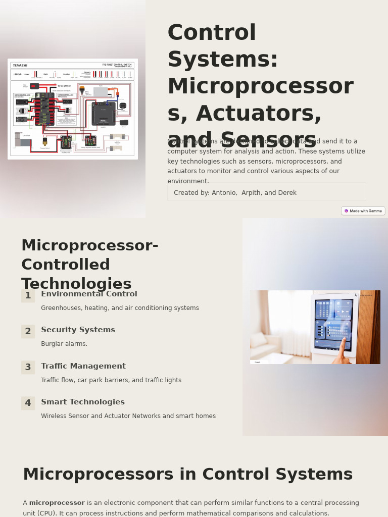 Control Systems Microprocessors Actuators and Sensors | PDF | Actuator ...