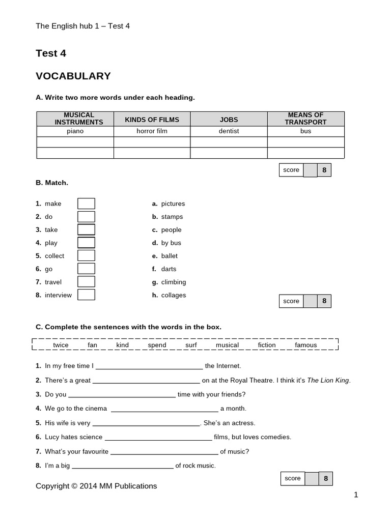 The English Hub - 1 - Test 4 | PDF