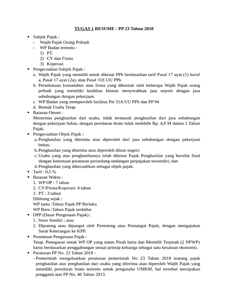 Pajak Penghasilan UMKM PP 23/2018 | PDF