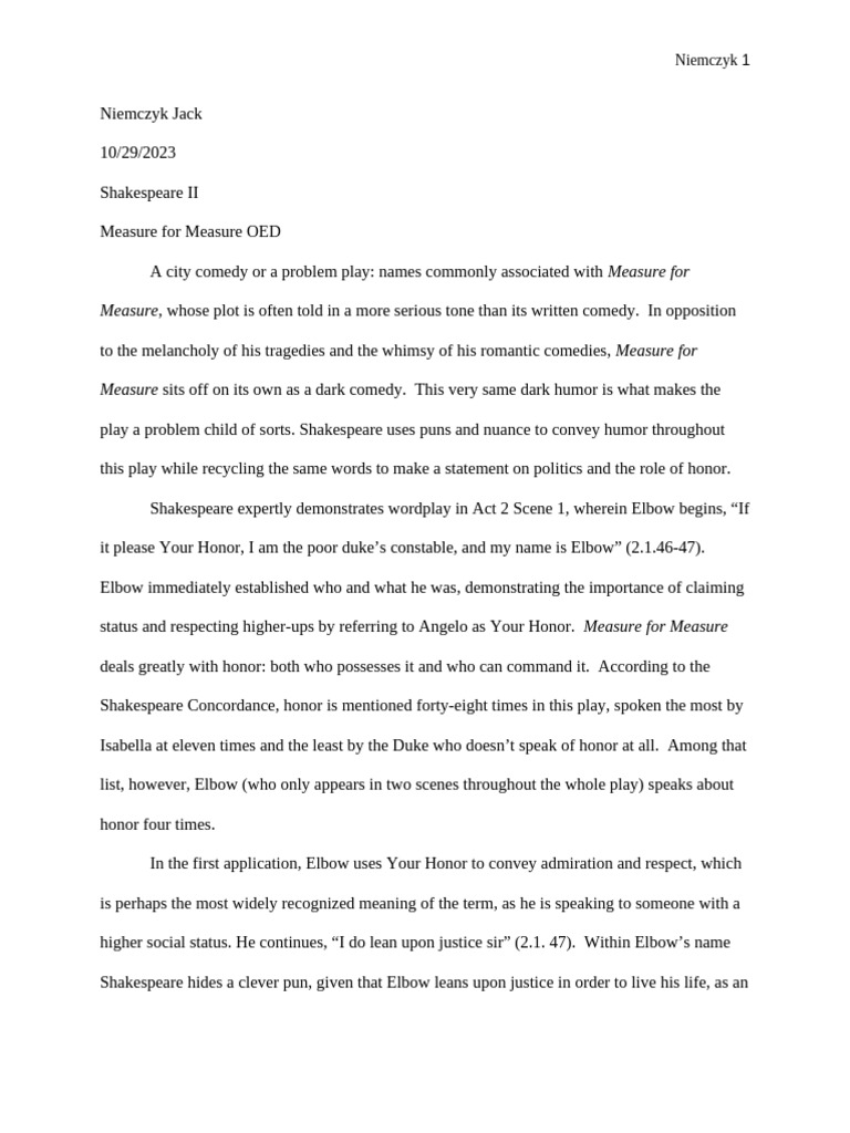 Measure For Measure OED Paper | PDF