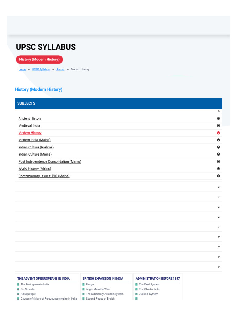 UPSC Detailed (Micro Topic) Syllabus Moder Histo… 2 | PDF | Indian ...