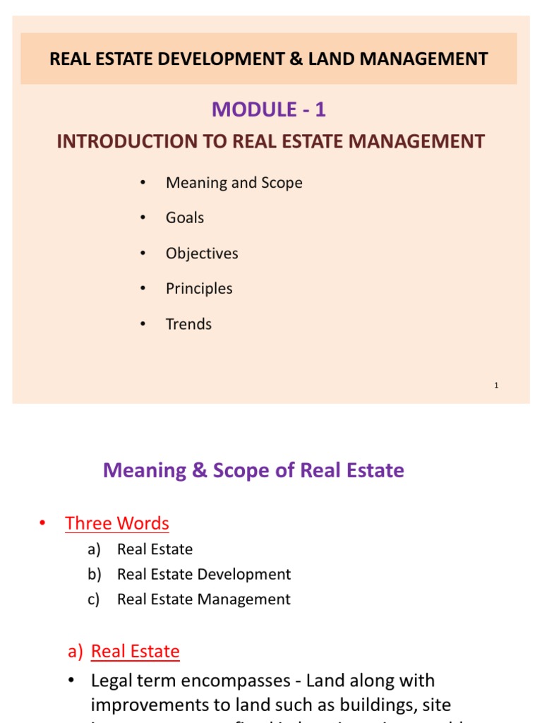 Module 1 Real Estate Development & Land Management PDF Real Estate