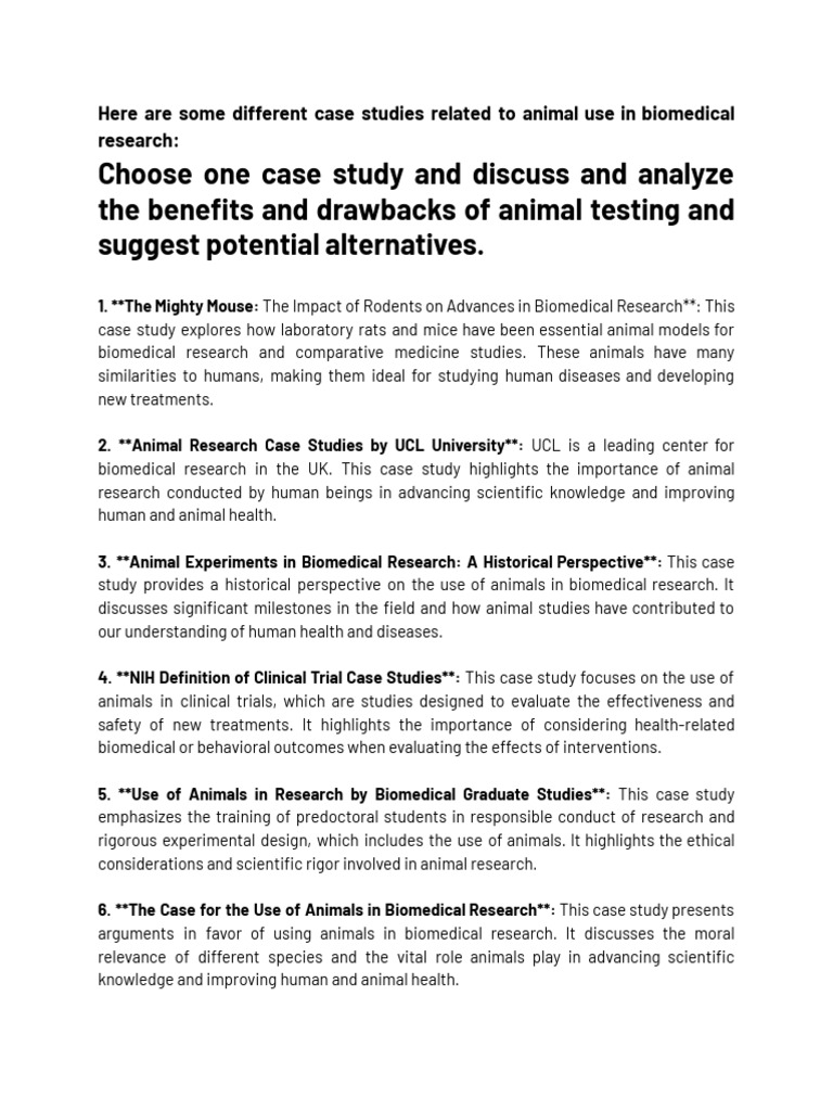 Case Studies Animal Use in Biomedical Research - 1 | PDF | Animal ...