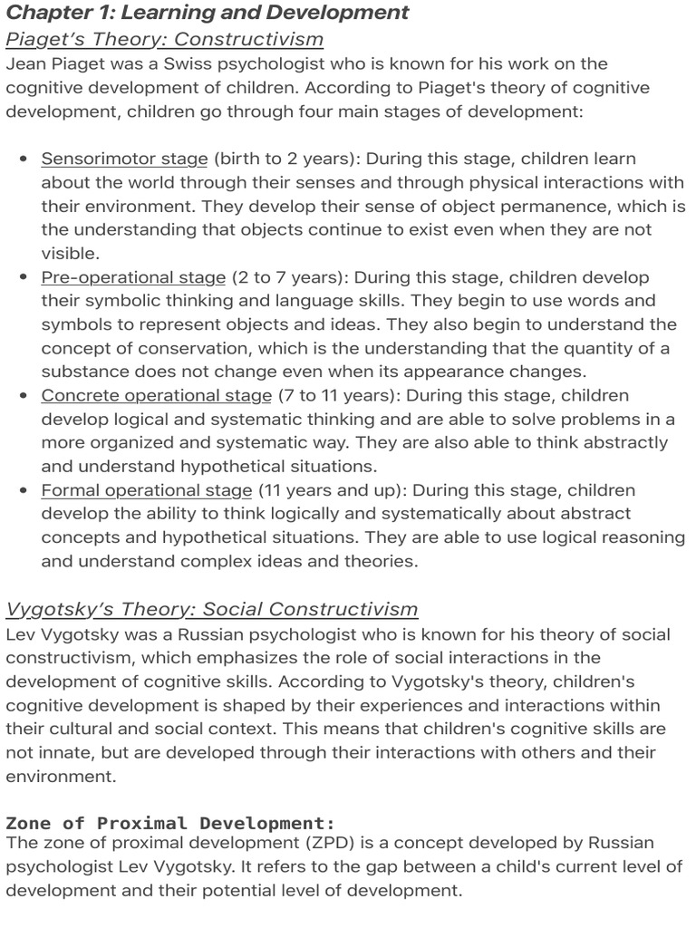 Chapter 1 Learning and Development 1 | PDF | Cognitive Development ...