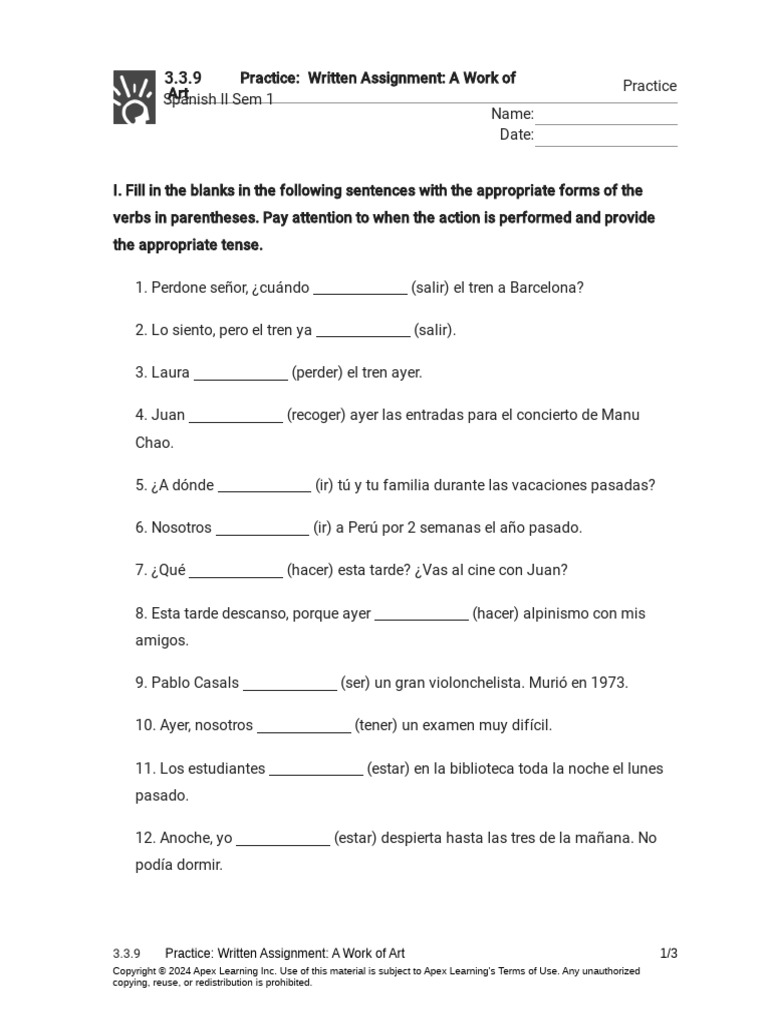 3.3.9 Practice - Written Assignment - A Work of Art (Practice) | PDF