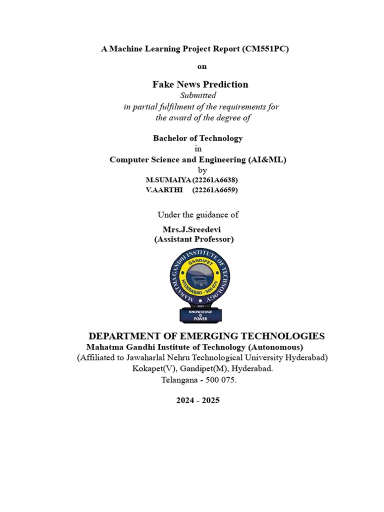 Fake News Prediction ML Report | PDF
