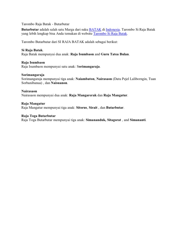 Tarombo Raja Batak | PDF