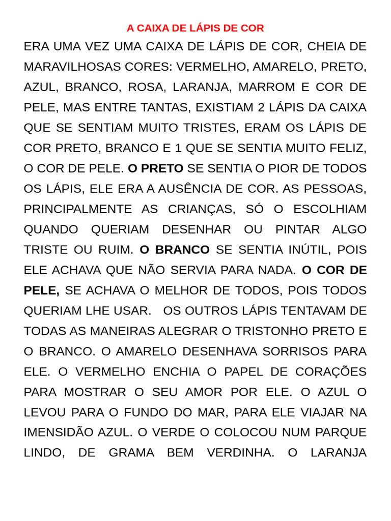 A História da Caixa de Lápis de Cor | PDF | Cor | Vermelho