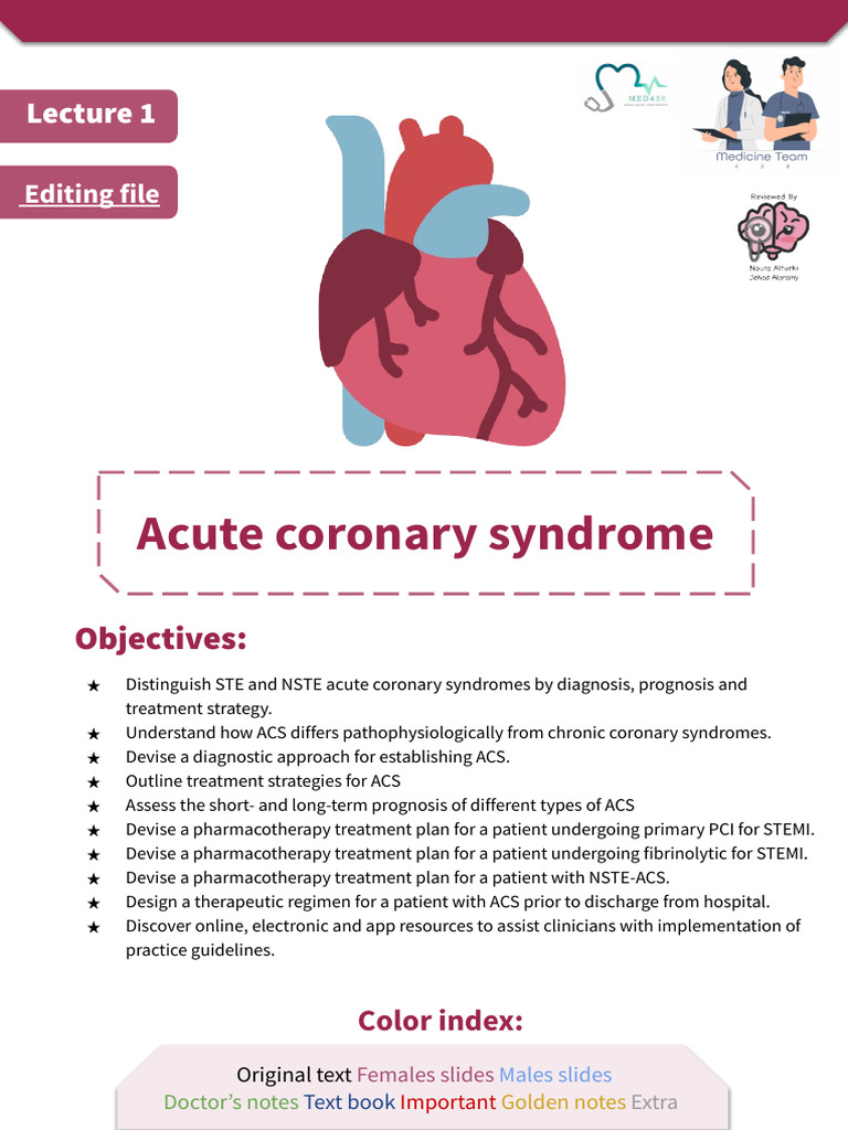 Acute Coronary Syndrome Overview | PDF | Myocardial Infarction ...