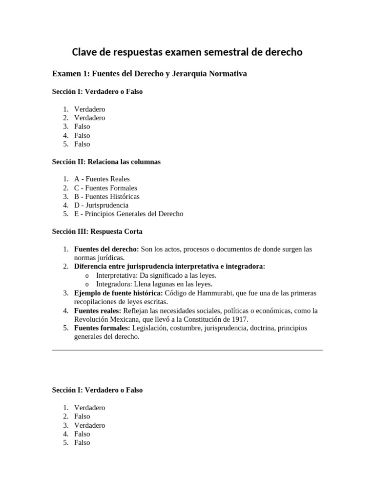 Clave de respuestas examen derecho semestral | PDF | Justicia | Crimen ...