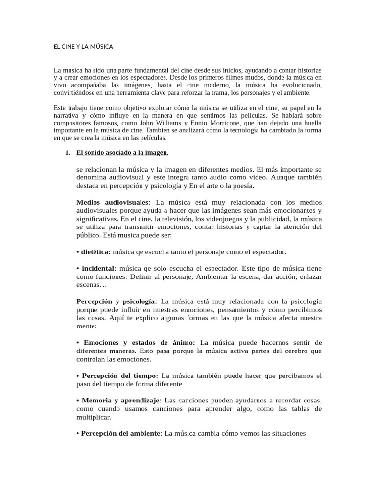 Trabjo El Cine y La Musica | PDF | Fonógrafo | Percepción