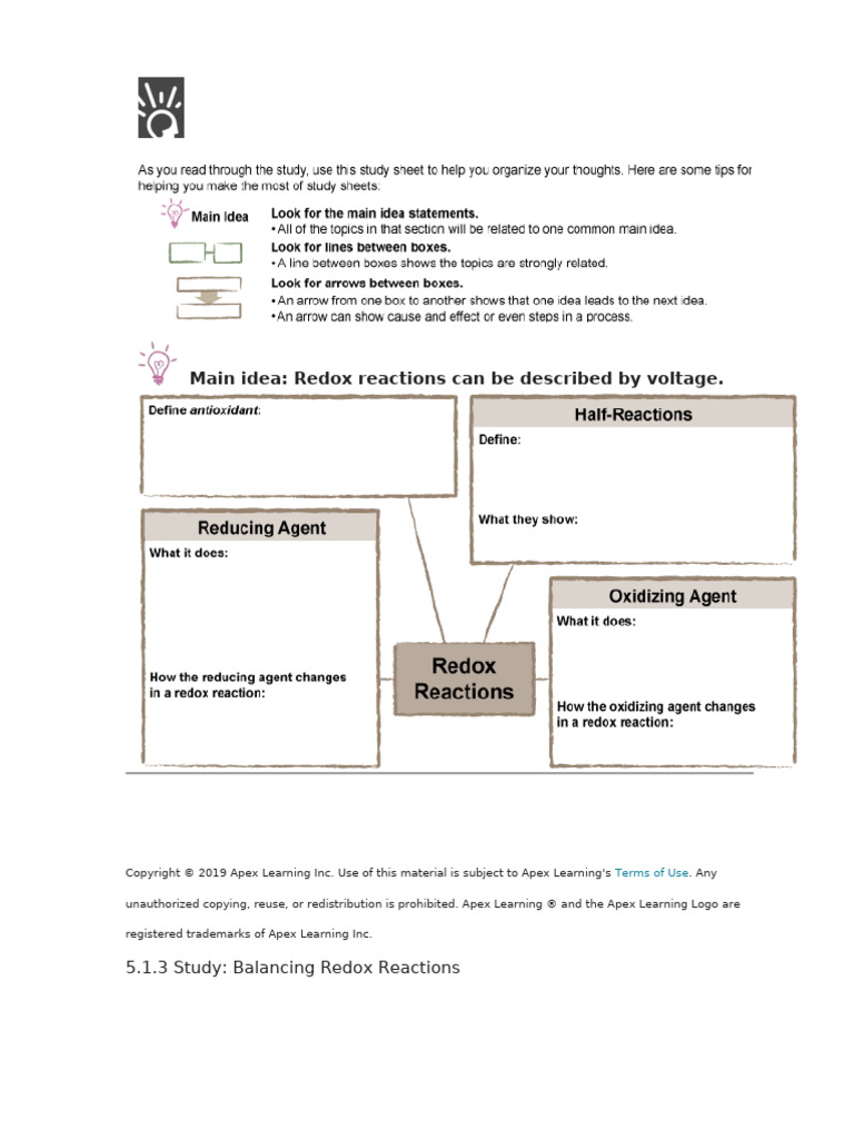5.1.3 Study - Balancing Redox Reactions (Study Guide) | PDF