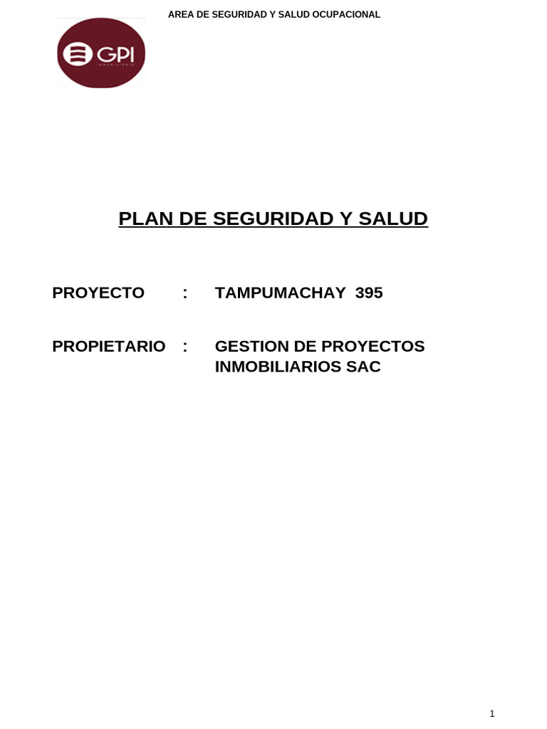 Plan de Seguridad y Salud Ocupacional | PDF | Seguridad y salud ...