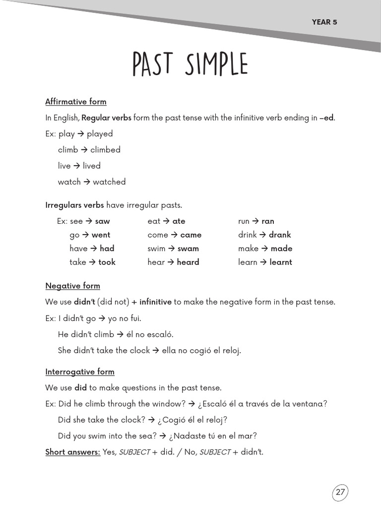 Past Simple Tense for Year 5 | PDF | English Language | Grammar