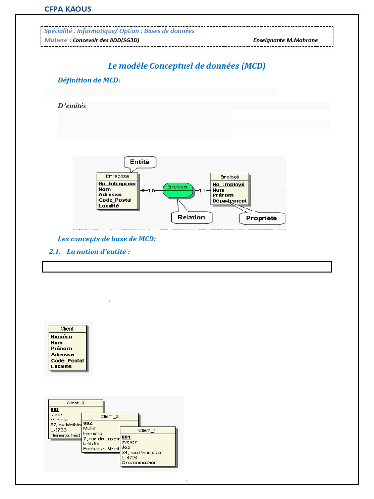 Modèle Conceptuel de Données (MCD) | PDF | Entité