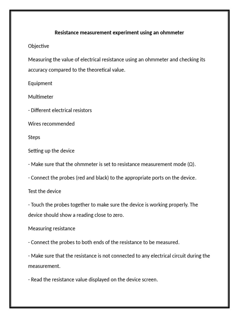 Ohmmeter Resistance Measurement Guide | PDF
