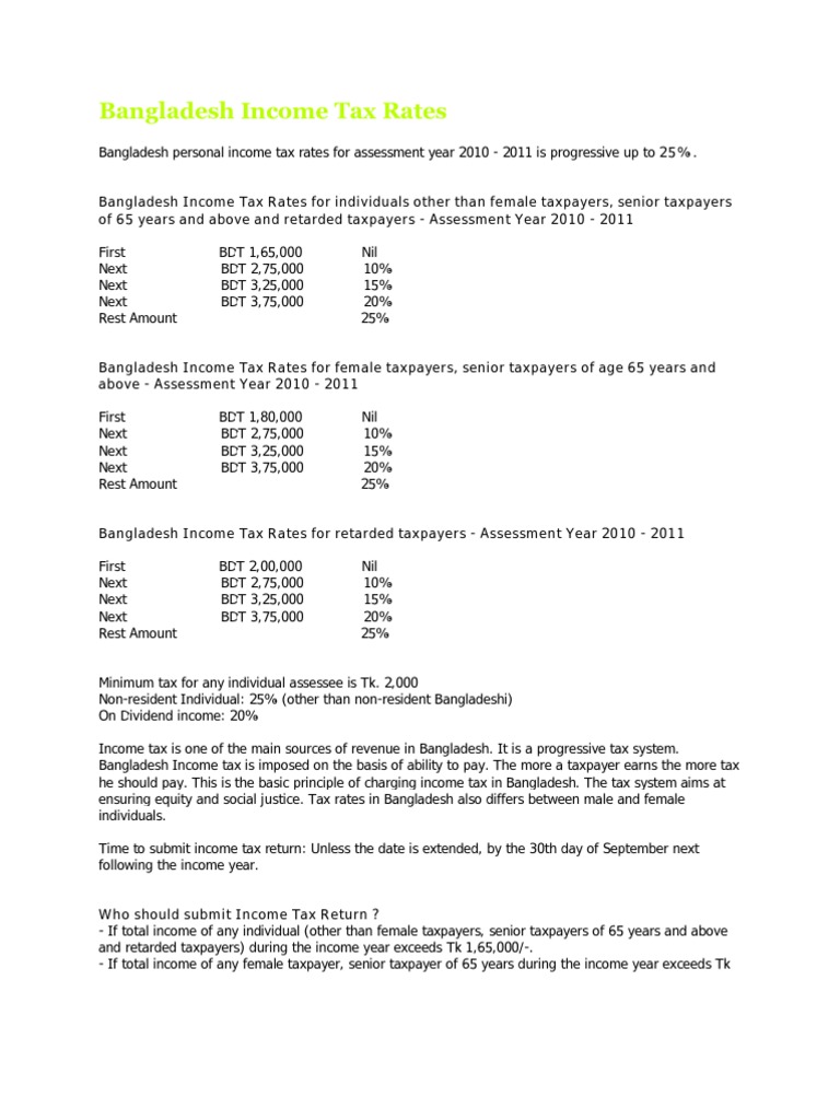 Bangladesh Tax Rates PDF Withholding Tax Tax In The