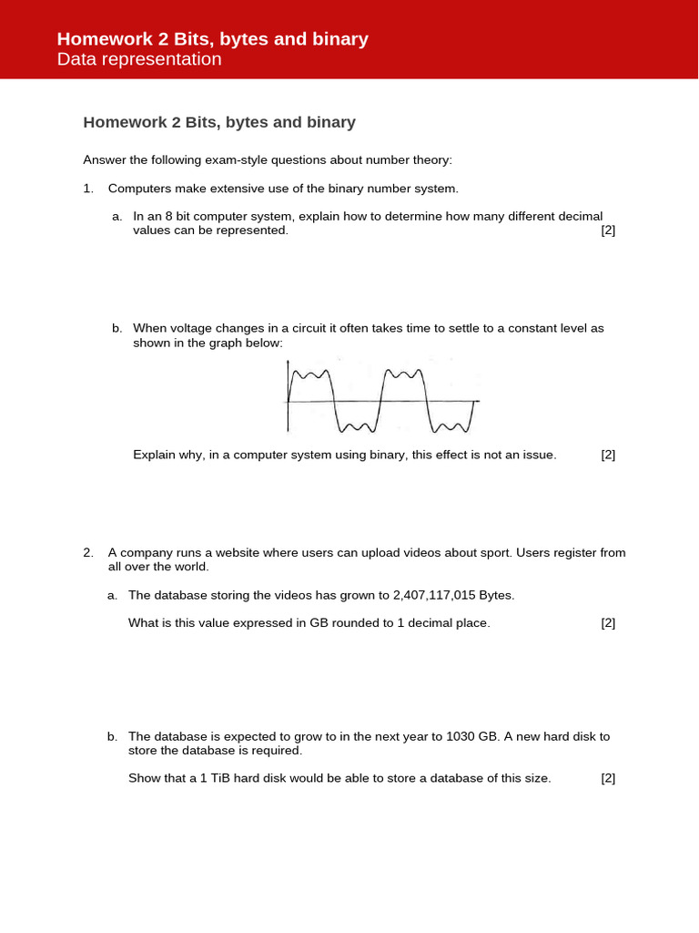 Data Representation Homework 2 Bits Bytes and Binary 1 | PDF | Bit | Byte