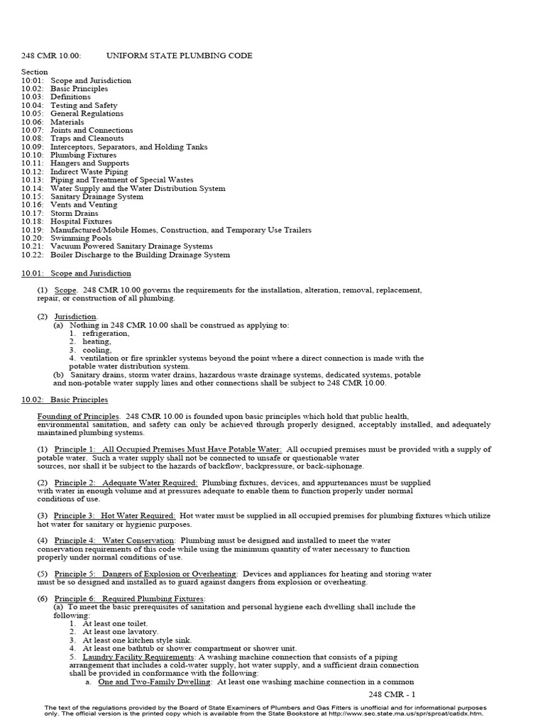 Uniform State Plumbing Code 2024 PDF Sanitary Sewer Plumbing