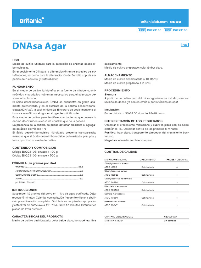 Protocolo para DNAsa Agar Estéril | PDF | Medio de crecimiento ...