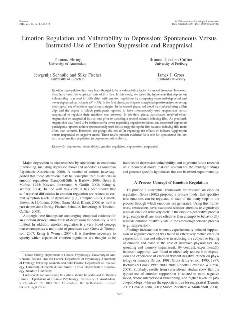 Emotion Regulation's Role in Depression | PDF | Emotional Self ...