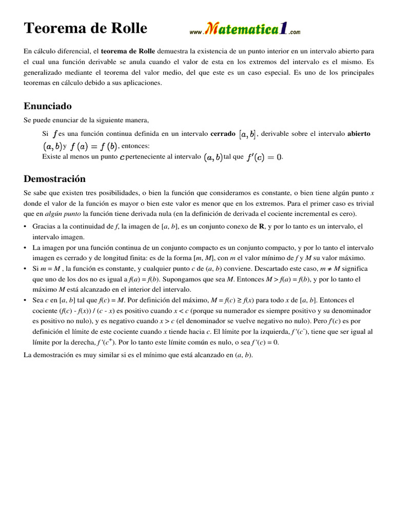 Teorema de Rolle en Cálculo Diferencial | PDF | Cálculo | Geometría