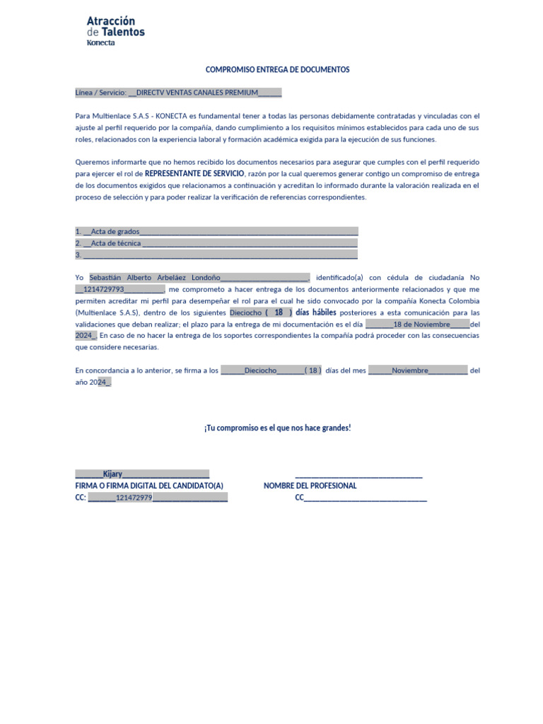 Compromiso de Entrega de Documentos | PDF