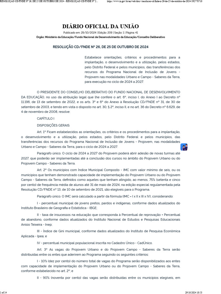 Resolução+cd Fnde+nº+26,+de+25+de+outubro+de+2024+ | PDF | Pedagogia ...