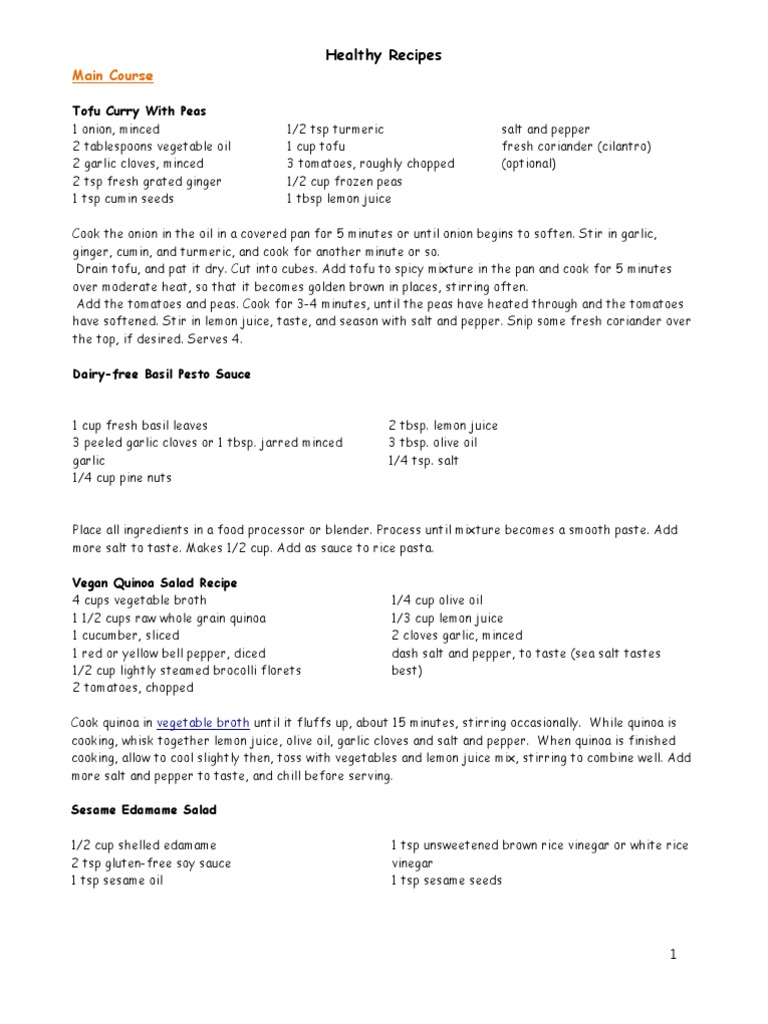Healthy Recipes PDF Nut (Fruit) Tofu