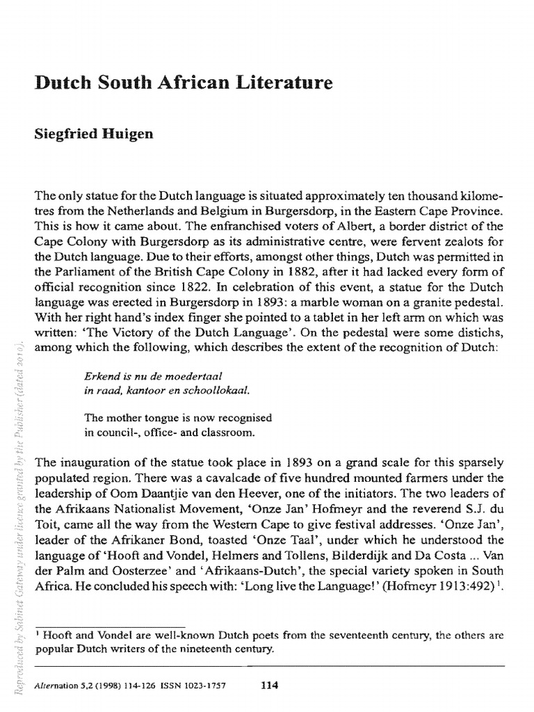 Dutch South African Literature PDF