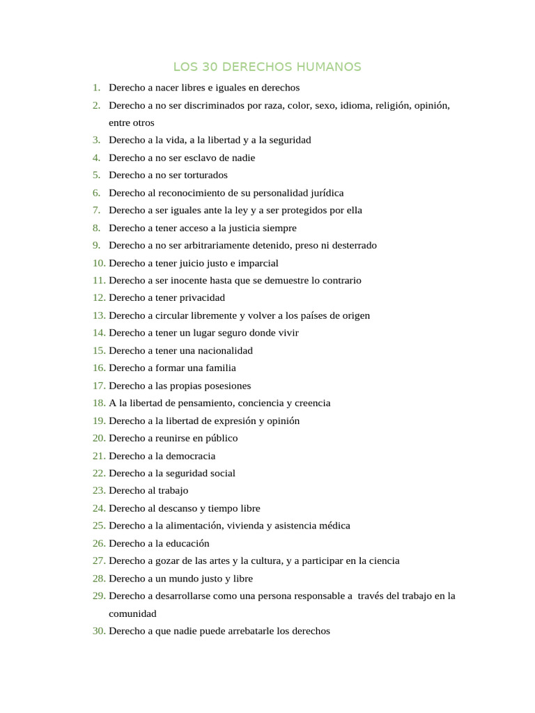 Los 30 Derechos Humanos Esenciales | PDF