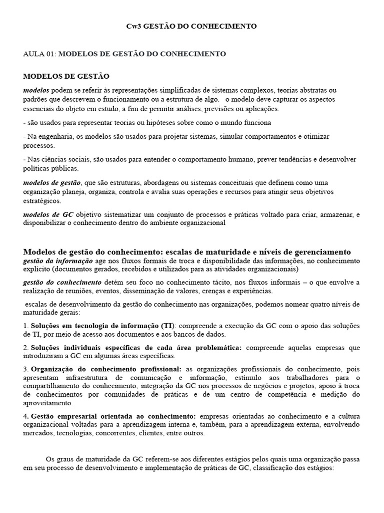 Modelos de Gestão do Conhecimento | PDF | Gestão do conhecimento ...