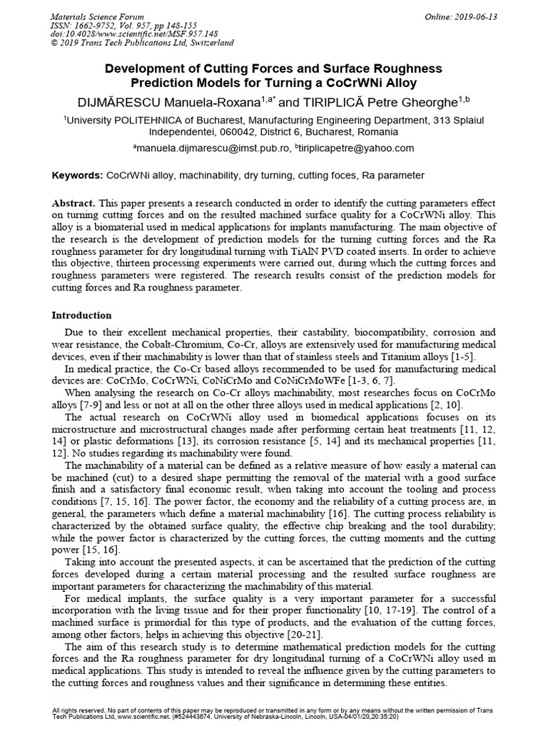 2019 - Dijmarescu - Development of Cutting Forces and Surface Roughness ...