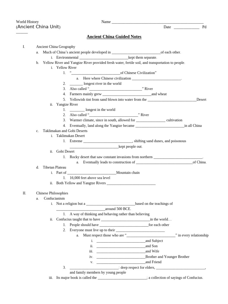 Landon Sizelove - Ancient China Guided Notes | PDF | Confucianism ...