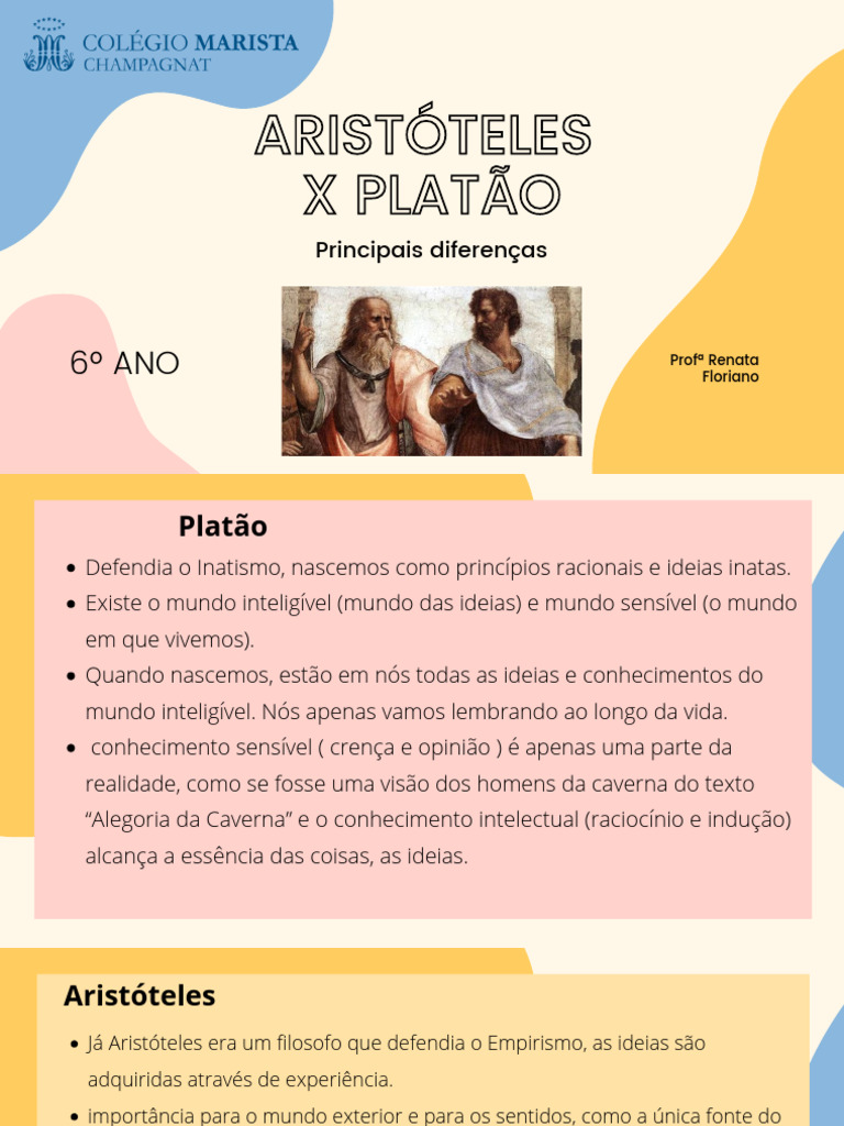Diferenças entre Platão e Aristóteles | PDF | Ideia | Conhecimento