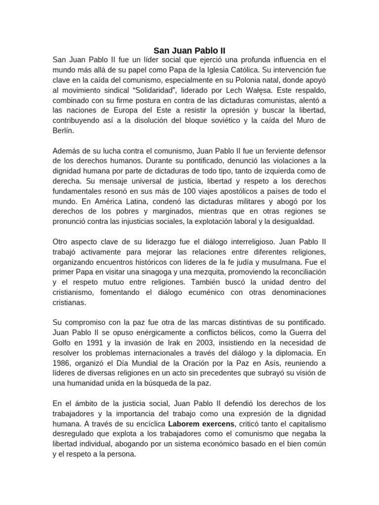 Legado de San Juan Pablo II en Derechos Humanos | PDF | Papa juan pablo ...