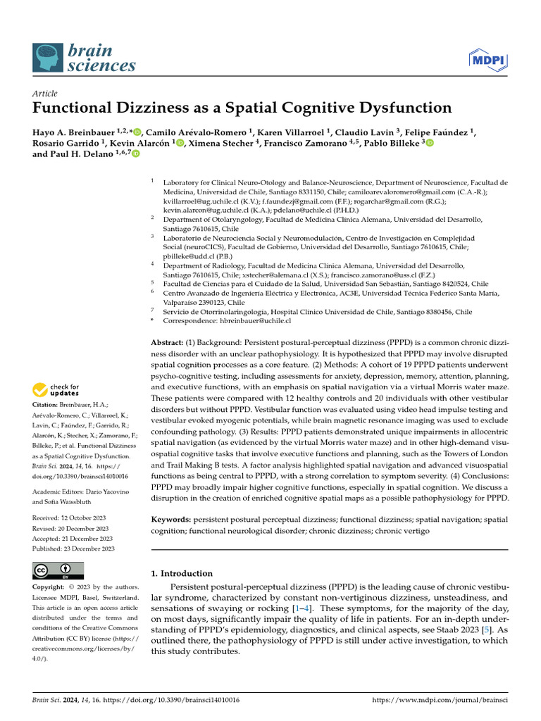 Brainsci 14 00016 | PDF | Vertigo | Vestibular System