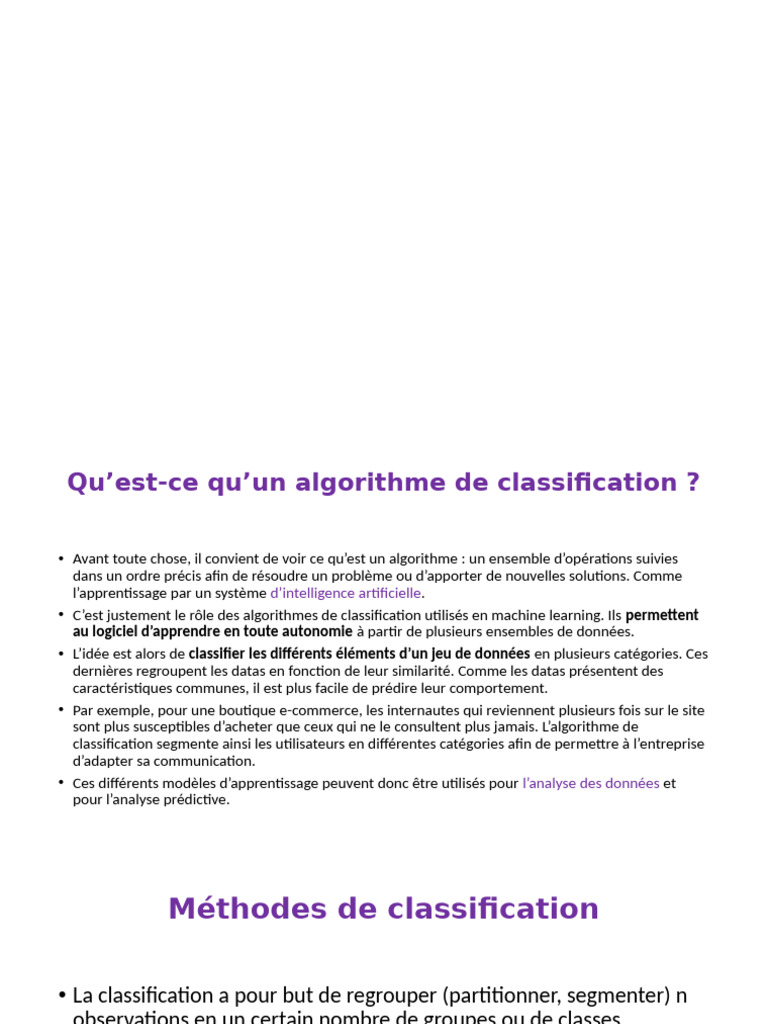 Algorithmes de Classification en Machine Learning | PDF | Apprentissage ...