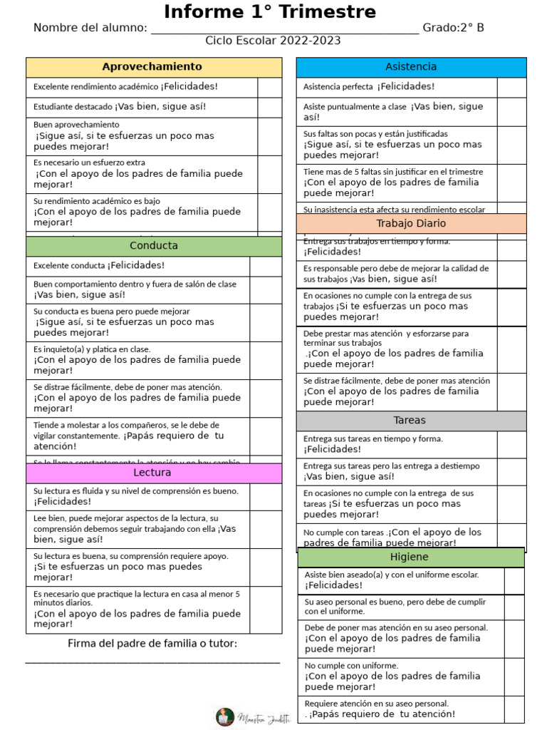 Reunion Con Padres de Familia Informe Primer Trimestre | PDF ...