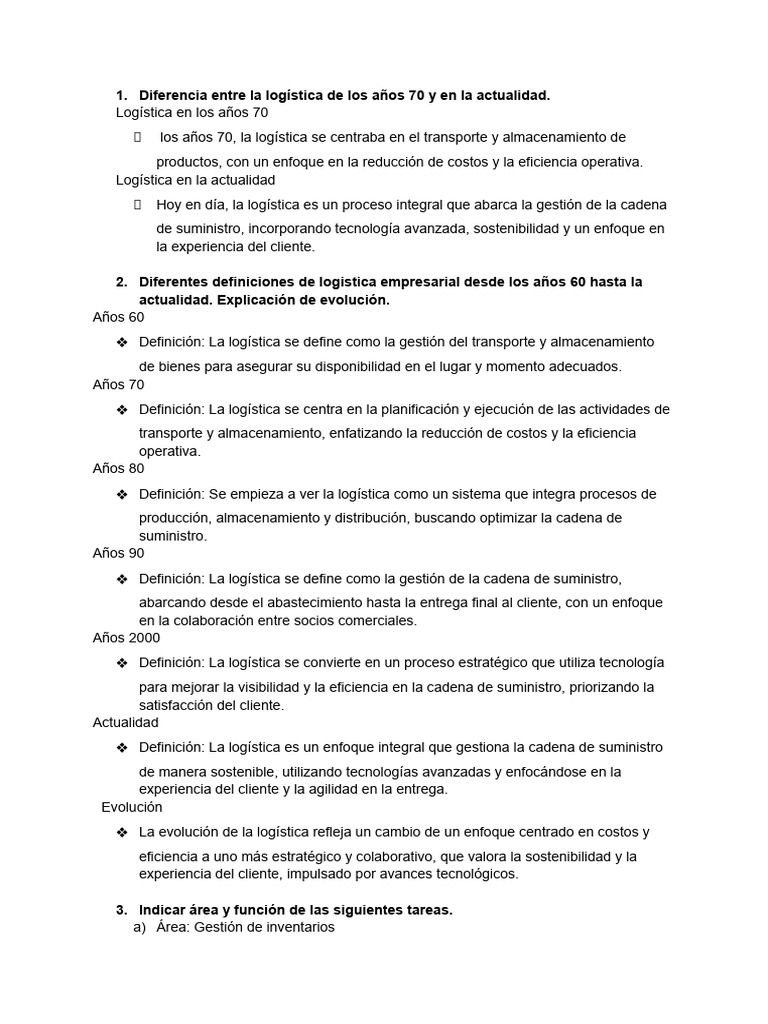 Gestión Logistica y Comercial Ejercicios Tema 1 | PDF | Logística ...