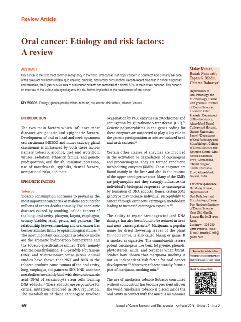 Oral Cancer Etiology and Risk Factors | PDF | Cancer | Head And Neck Cancer