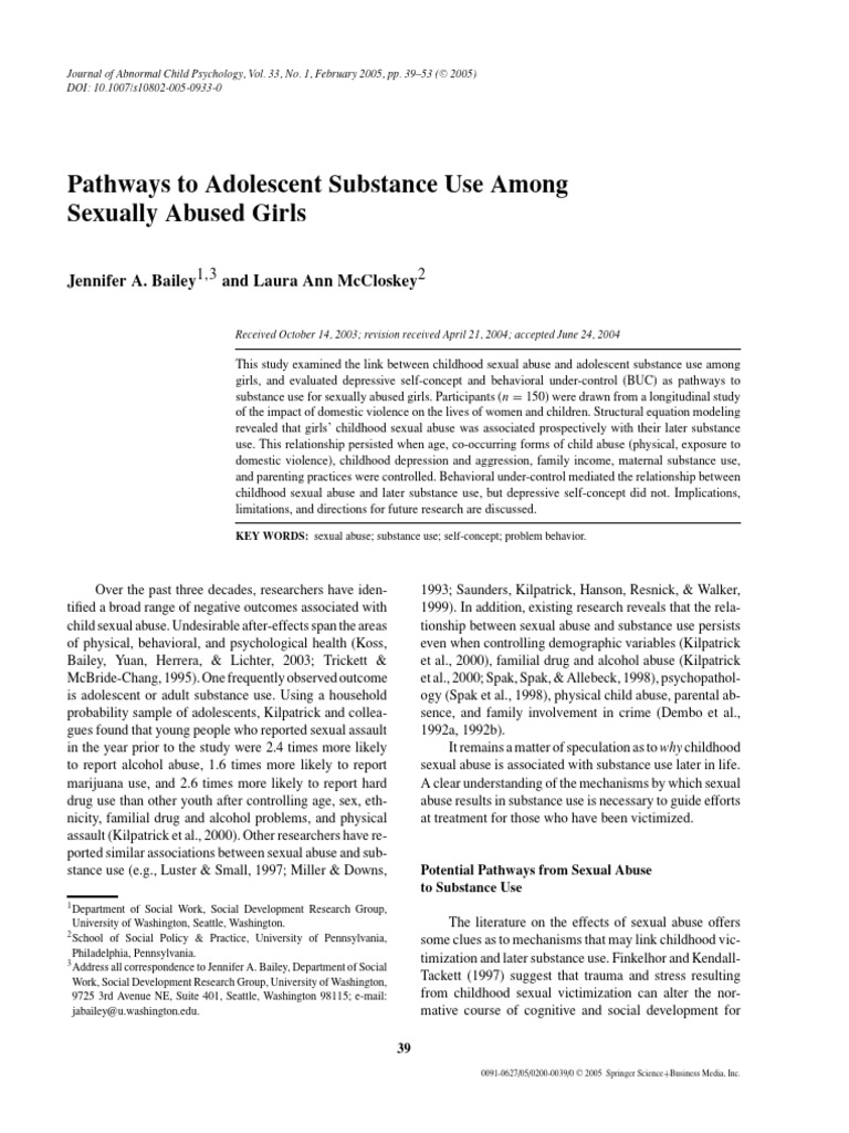 Sexual Abuse and Adolescent Substance Use | PDF | Substance Abuse ...