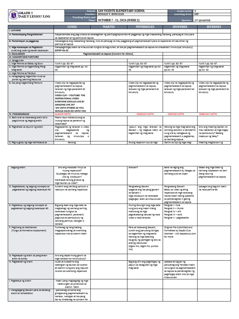 DLL - Esp 5 - Q2 - W2 | PDF