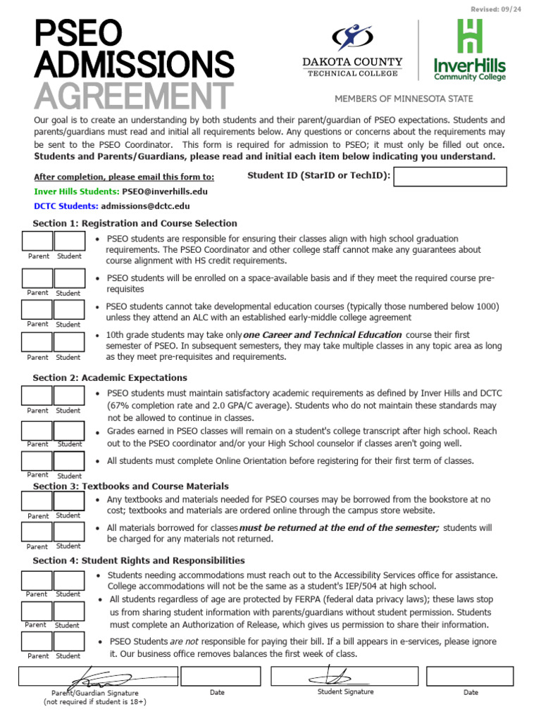 PSEO Admissions Agreement Overview | PDF | Textbook