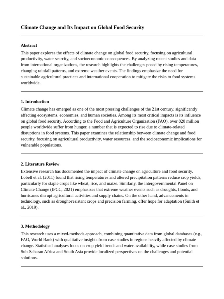 Climate Change and Its Impact on Global Food Security | PDF ...